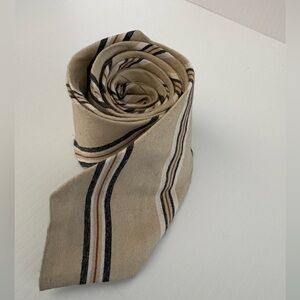 Wembley Beige Stripe Men's Tie with Black and Tan Accents